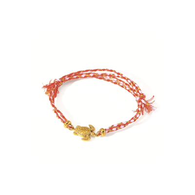 Roze-oranje rope armband met gouden schildpad