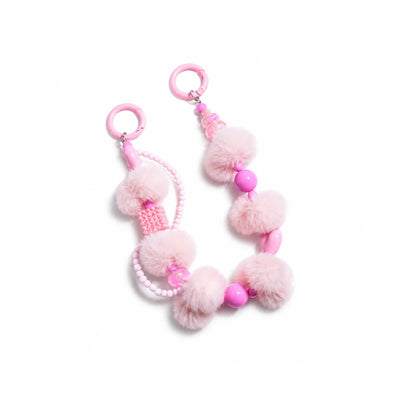 Roze pompom en popkralen tashanger