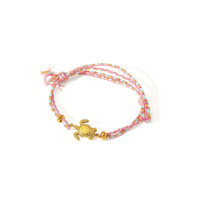 Roze rope armband met gouden schildpad