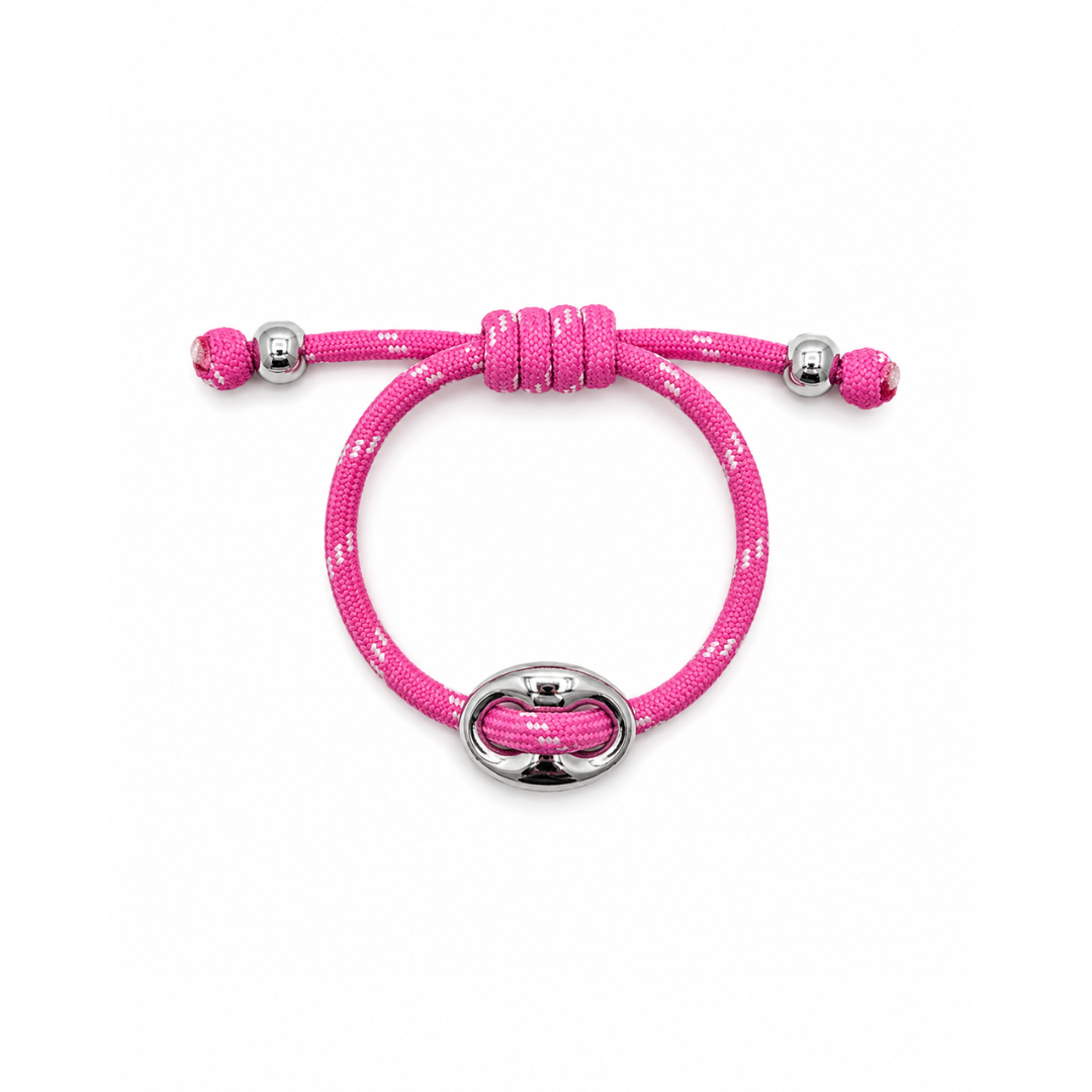 Roze rope armband met zilverkleurige bean-bedel en verstelbare sluiting van Casa Jadel.