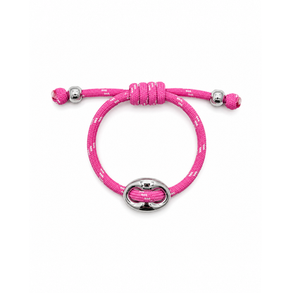 Roze rope armband met zilverkleurige bean-bedel en verstelbare sluiting van Casa Jadel.