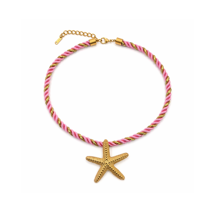 Roze rope ketting met gouden zeester dames zomerse ketting Casa Jadel