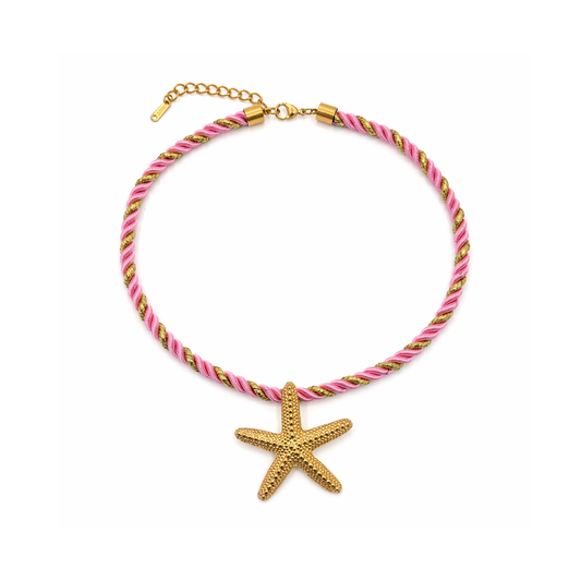 Roze rope ketting met gouden zeester dames zomerse ketting Casa Jadel