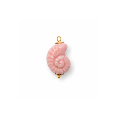 Roze schelp ammoniet keramiek bedel