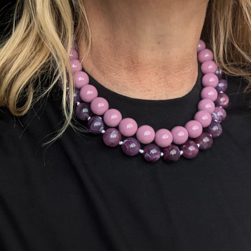 Grote kralen ketting oud roze