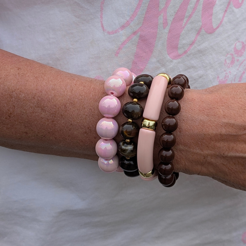 Lichtroze metallic grote kralenarmband Eva