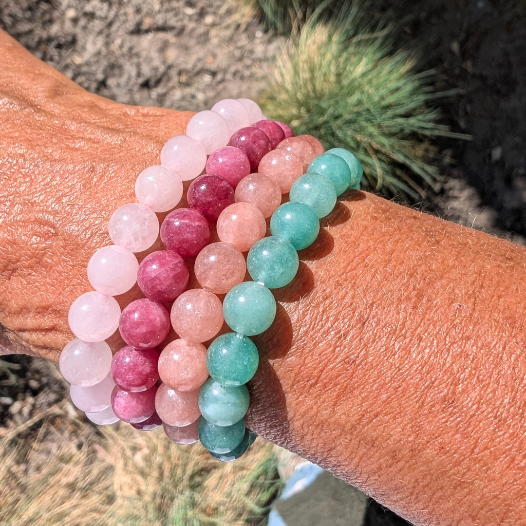 arm met rozenkwarts aventurine graniet kralen armbanden