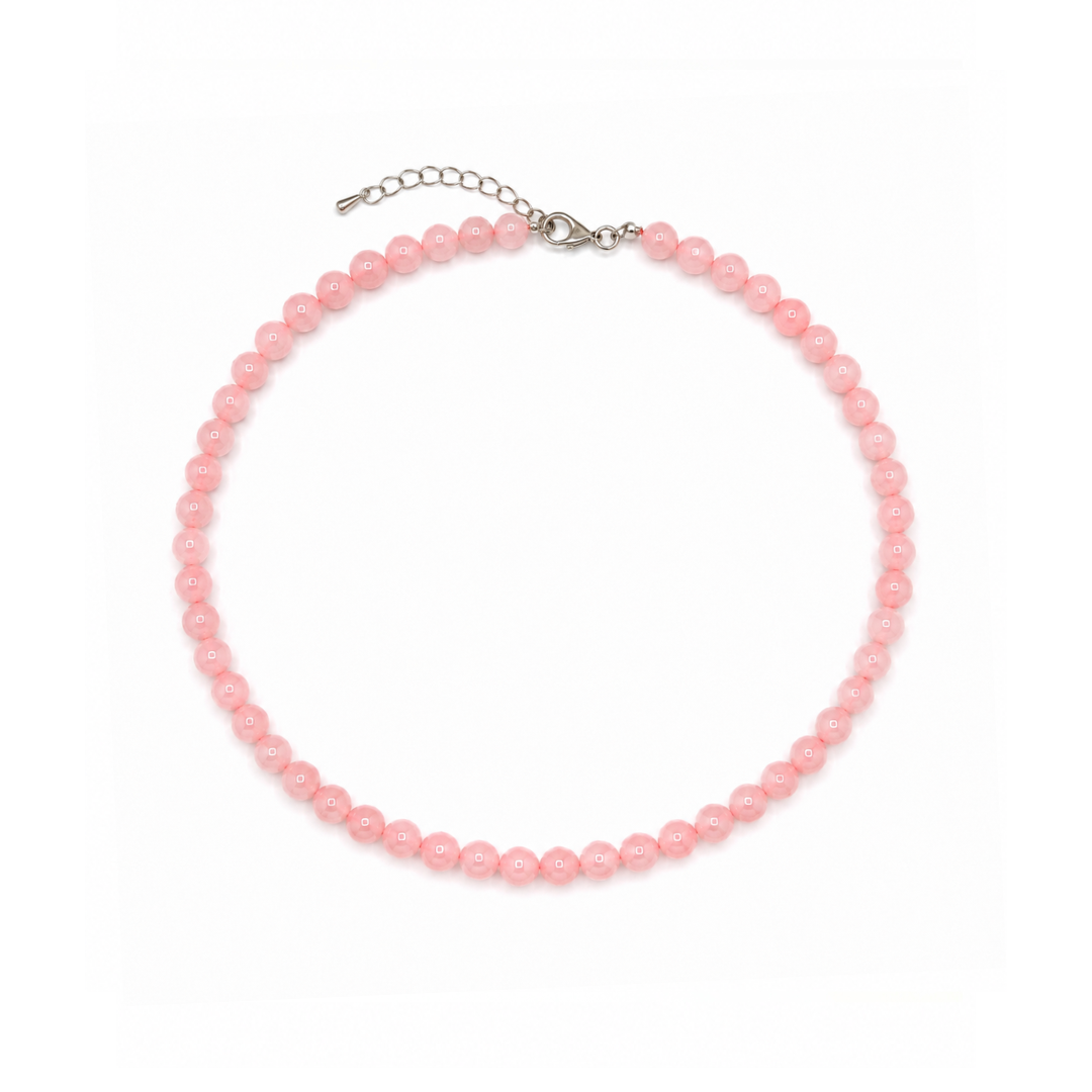 Rozenkwarts natuursteen kralenketting Jacky met 6 mm roze natuursteen kralen en stainless steel sluiting van Casa Jadel.