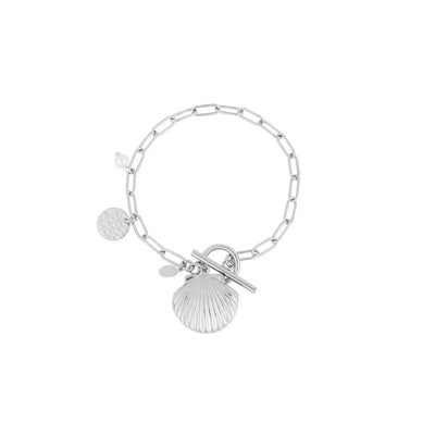 Zilveren schakel armband met schelp parel