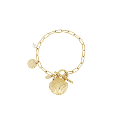 Gouden schakel armband met schelp parel