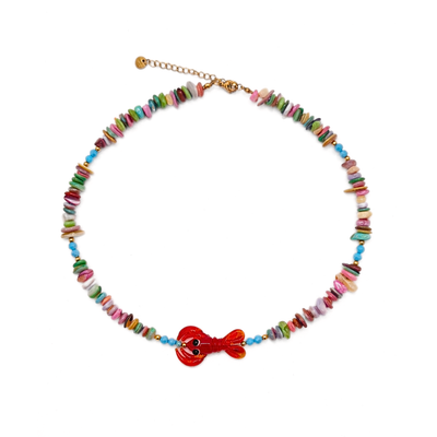 Schelpen kralenketting met rode kreeft bedel
