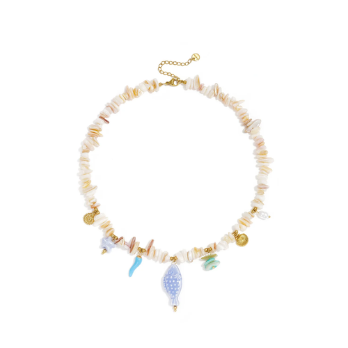 Melkwitte beige kralenketting met ocean bedels
