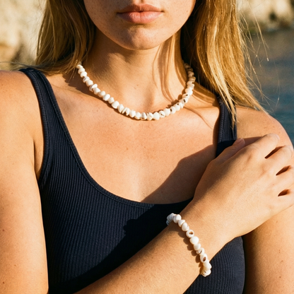 Witte natuursteen set | armband en ketting
