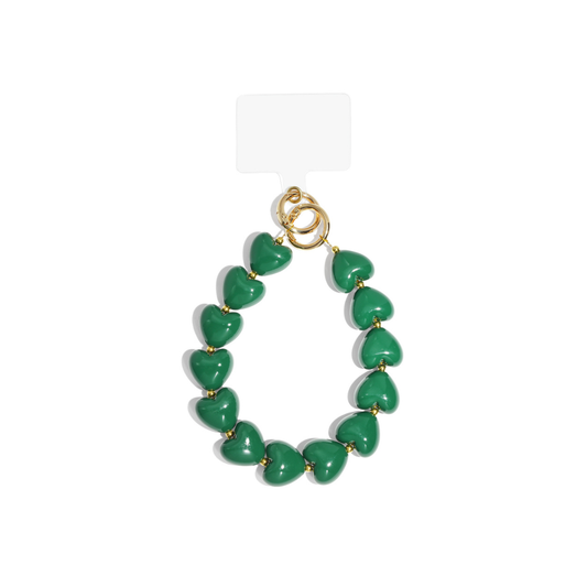 Donkergroen hartjes telefoonkoord met goudkleurige sluitingen van Casa Jadel