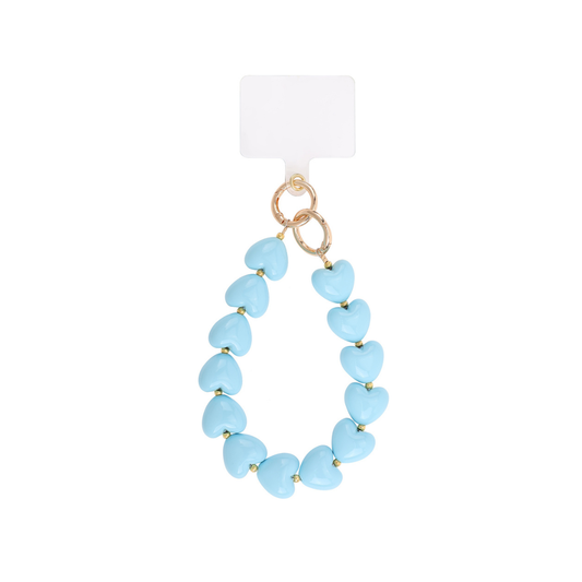 Lichtblauw hartjes telefoonkoord met goudkleurige sluitingen van Casa Jadel