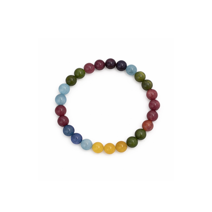 Toermalijn natuursteen kralenarmband met multicolor kralen in roze, groen, blauw en paarse tinten.
