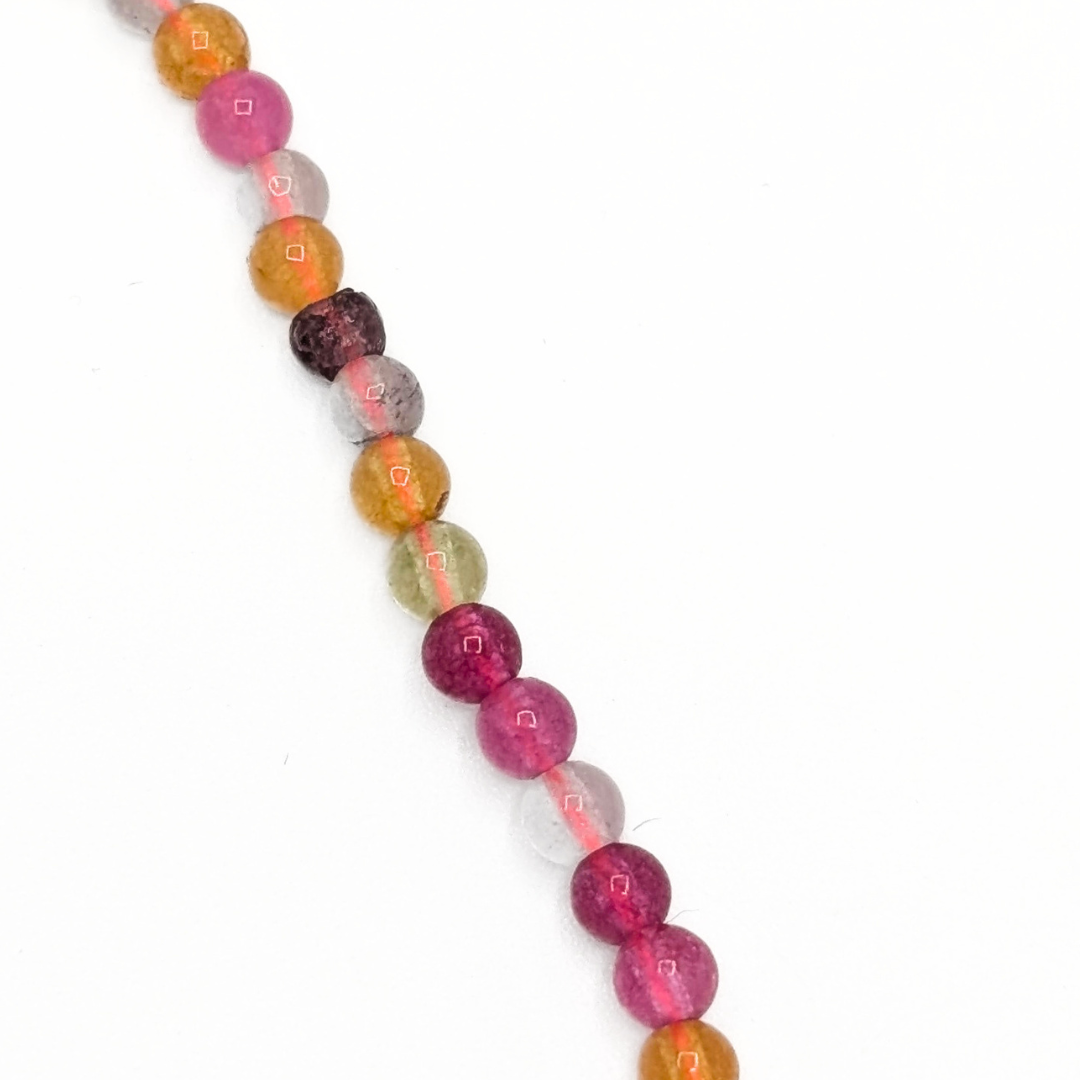 inzoom Tourmalijn natuursteen kleine kralenketting met fijne multicolor kralen en zilverkleurige sluiting