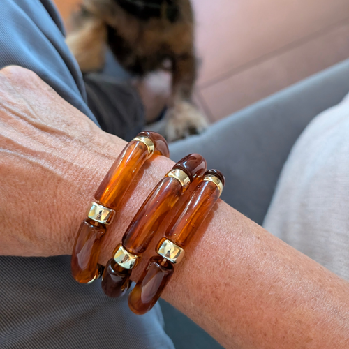 Amber marble gouden tube armband