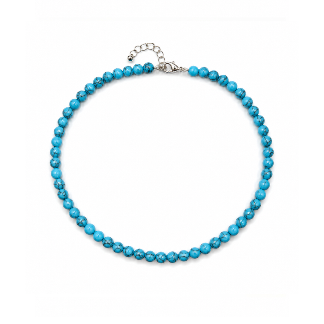 Turkoois natuursteen kralenketting Jacky met 6 mm turkoois natuursteen kralen en stainless steel sluiting van Casa Jadel.