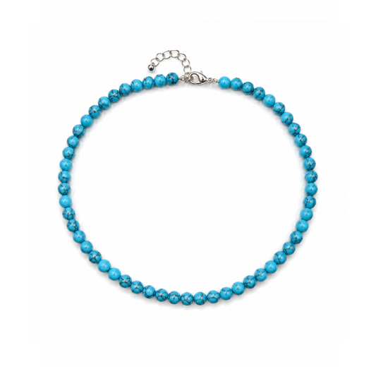 Turkoois natuursteen kralenketting Jacky met 6 mm turkoois natuursteen kralen en stainless steel sluiting van Casa Jadel.
