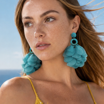 Turquoise bohemian statement oorbellen