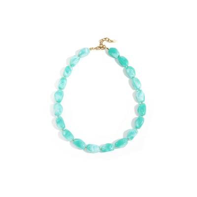 Turquoise chunky statement marble kralenketting Sanne