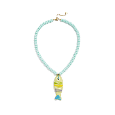 Turquoise kralenketting met gele vis