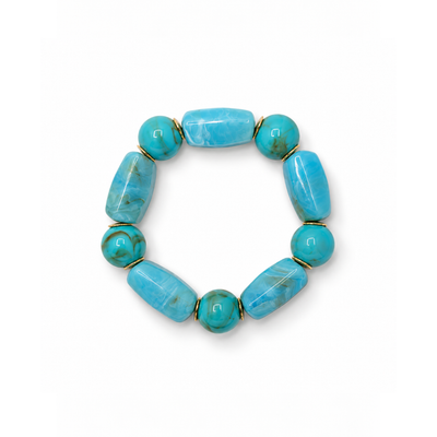 Turquoise long & round marble kralenarmband