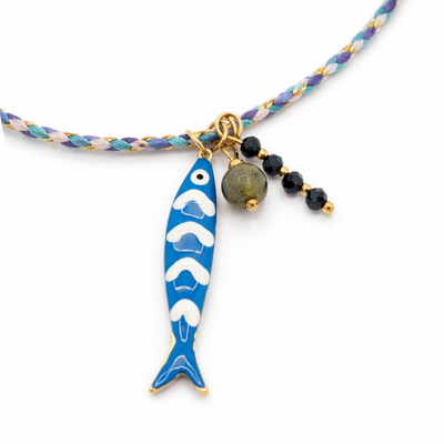 Turquoise-paarse rope ketting met grote vis