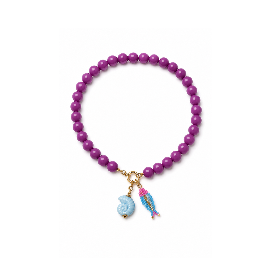violet kralenketting vis en schelp bedel casa jadel