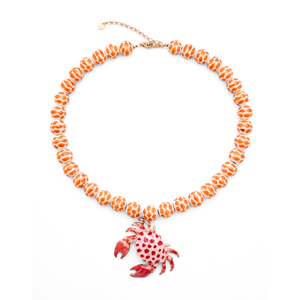Wit oranje kralenketting met krab bedel statement dames ketting zomer sieraden Casa Jadel