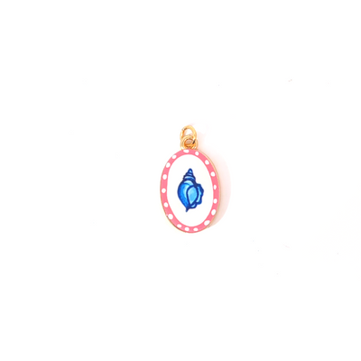 Wit-roze ovale bedel met blauwe schelp geschilderd