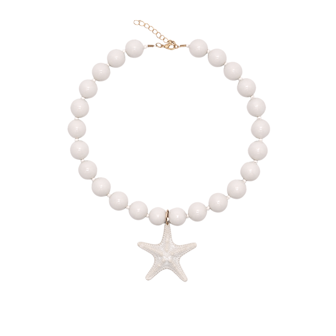 Witte kralenketting met grote ronde kralen en zeesterhanger