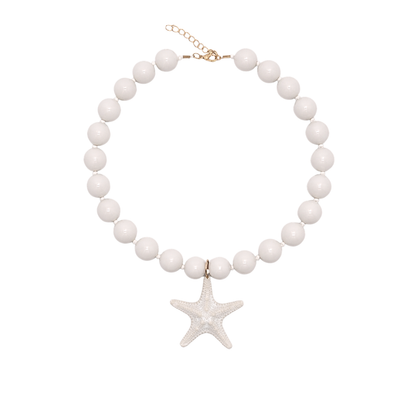 Witte kralenketting met grote ronde kralen en zeesterhanger