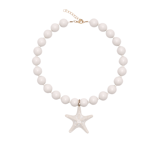 Witte kralenketting met grote ronde kralen en zeesterhanger