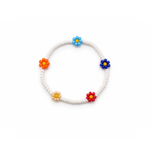 Witte kleine kralenarmband met gekleurde bloemen Saar