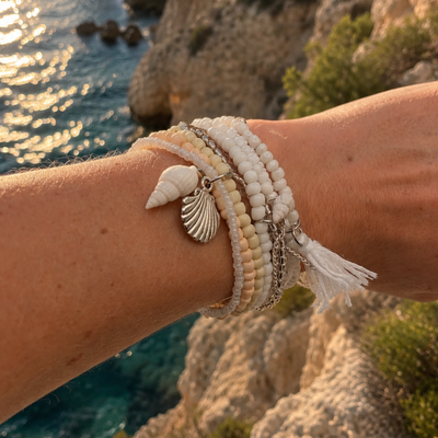 Witte kleine kralenarmbanden set Beach