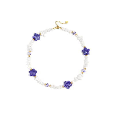 Witte kralen blauwe witte blauwe bloemen ketting