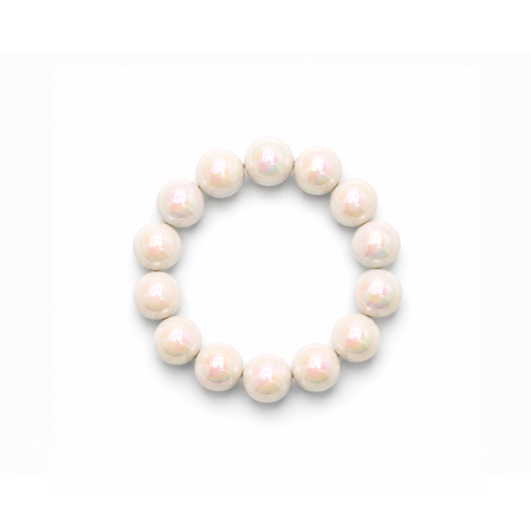 Witte metallic grote kralenarmband Eva met glanzende kralen van Casa Jadel