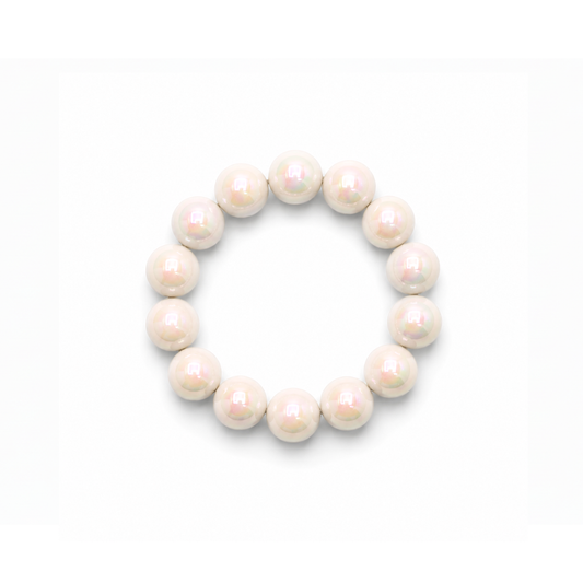 Witte metallic grote kralenarmband Eva met glanzende kralen van Casa Jadel
