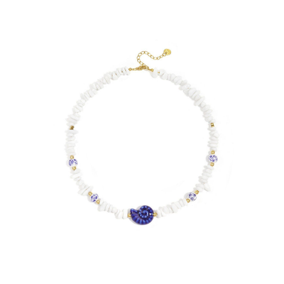 Witte kralen blauwe witte blauwe schelp ketting