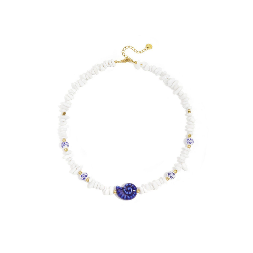 Witte kralen blauwe witte blauwe schelp ketting