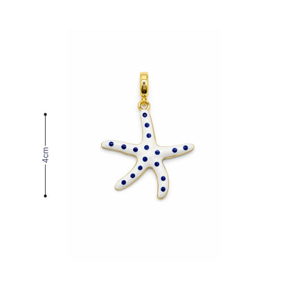 Witte zeester bedel met blauwe stippen en goudkleurige hanger. afmeting
