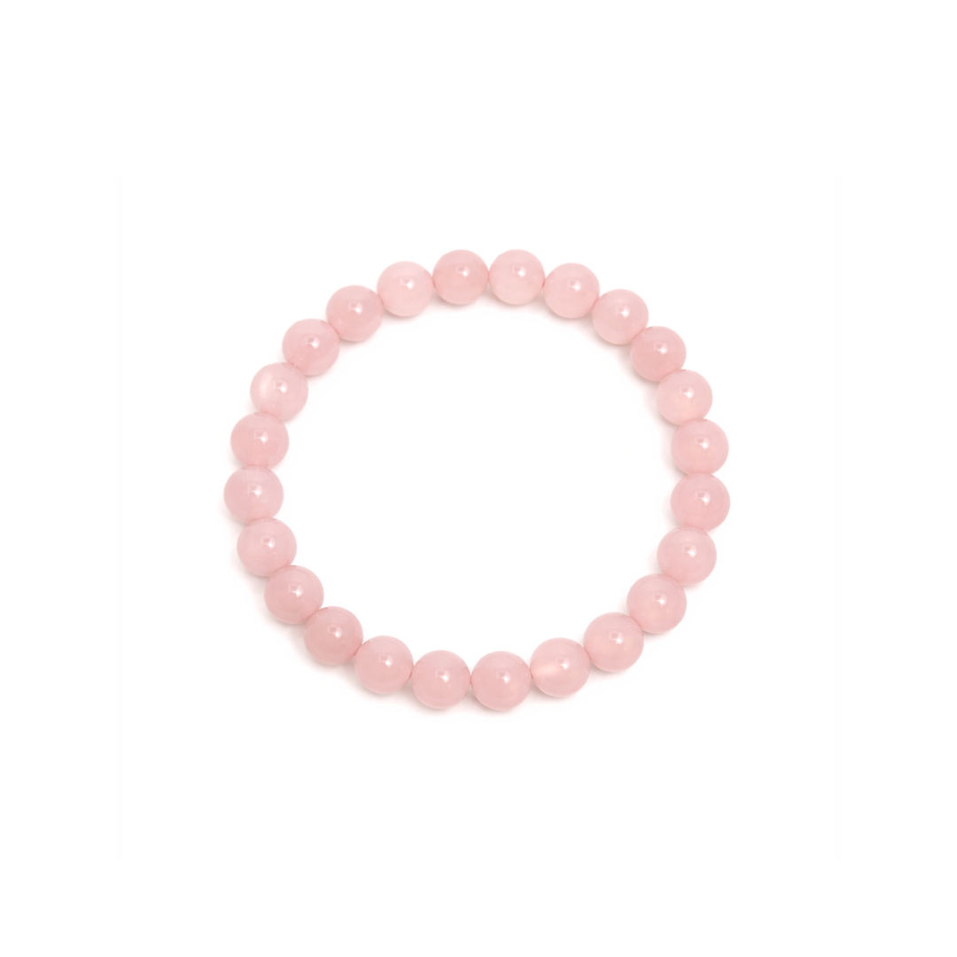 Zacht rozenkwarts kralenarmband met ronde natuursteen kralen.