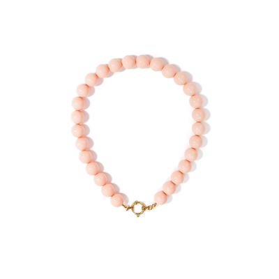 Zalmroze grote kralenketting met boeislot Noor