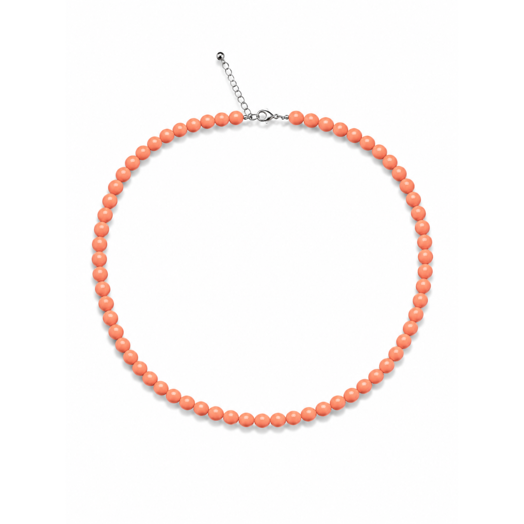 Zalmroze lange kralenketting Romy met fijne kralen