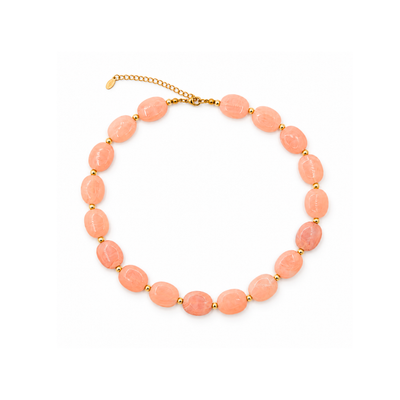 Zalmroze marble ovale kralenketting Gigi