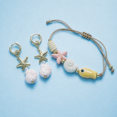 Schelpen en zeedieren set | armband en oorbellen