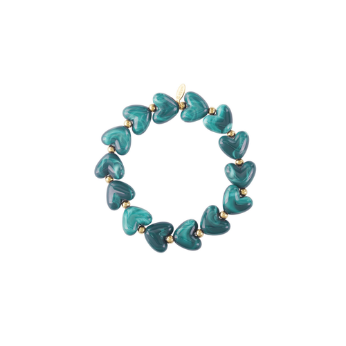 Zeegroene marble hartjes kralenarmband