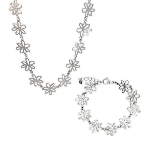 Setje zilveren flowers around ketting en armband